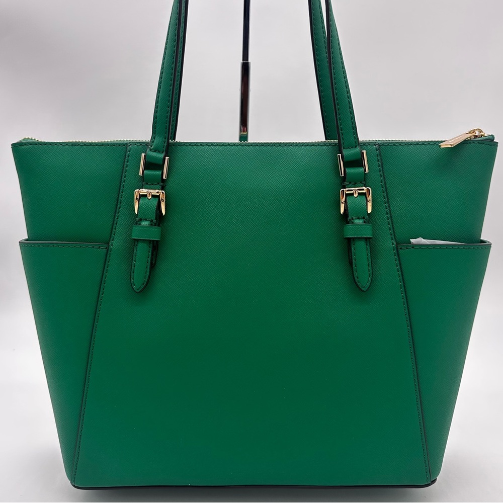 Michael Kors Large Charlotte Tote Bag Green/Gold - Picture 9 of 12